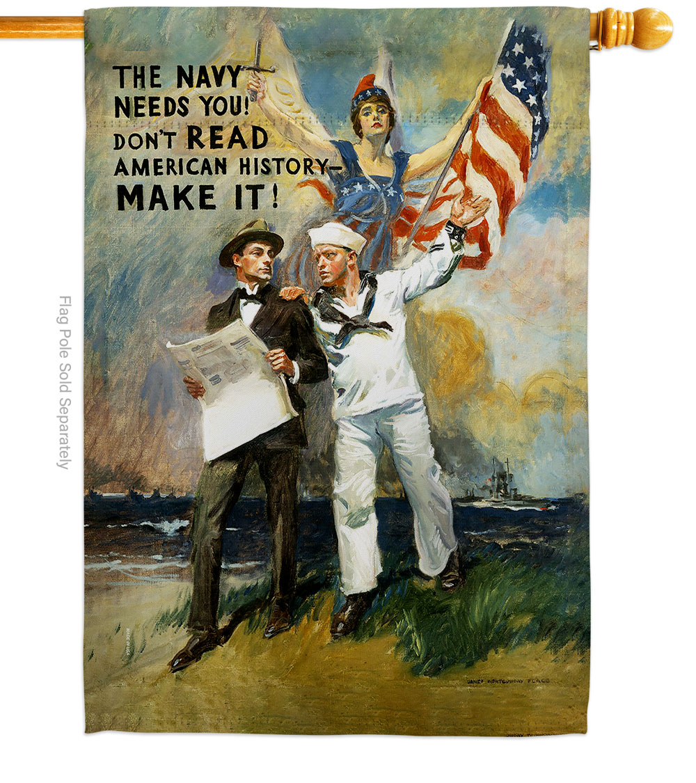 H183003-BO 28 x 40 in. The Navy Needs You House Flag with Armed Forces Double-Sided Decorative Vertical Flags Decoration Banner Garden Yard Gift