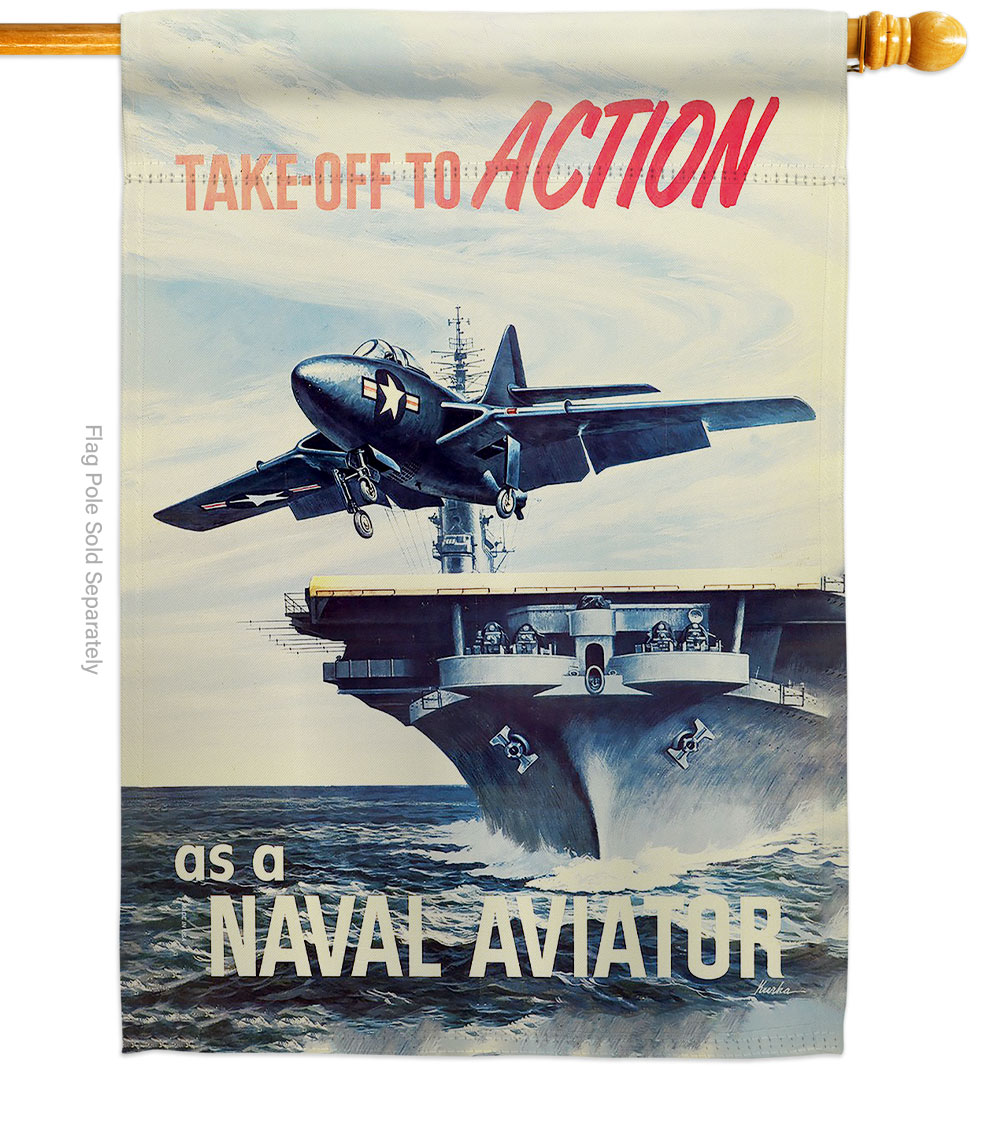 28 x 40 in. Take off to Action House Flag with Armed Forces Navy Double-Sided Decorative Vertical Flags Decoration Banner Garden Yard Gift