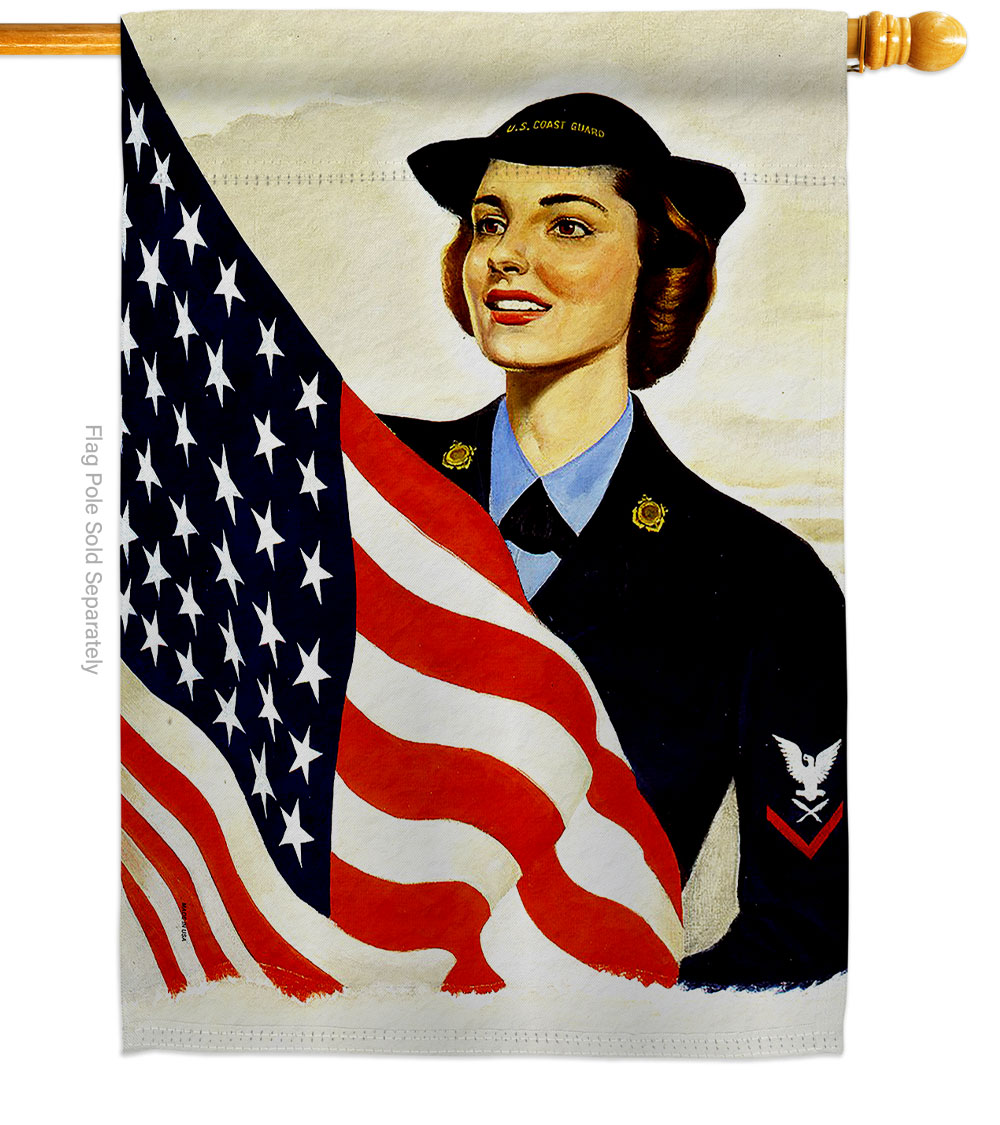28 x 40 in. Coast Guard SPARS House Flag with Armed Forces Navy Double-Sided Decorative Vertical Flags Decoration Banner Garden Yard Gift