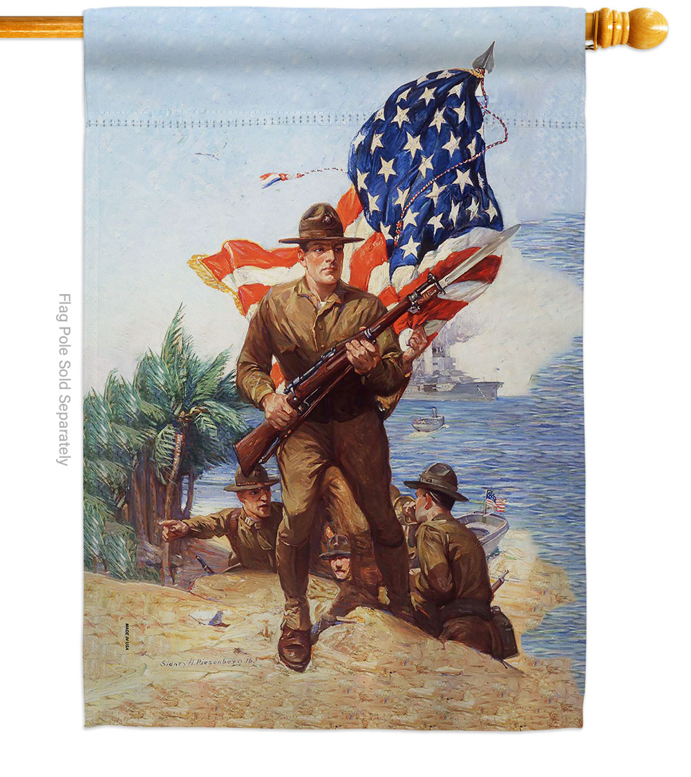 28 x 40 in. Marines Charge House Flag with Armed Forces Navy Double-Sided Decorative Vertical Flags Decoration Banner Garden Yard Gift