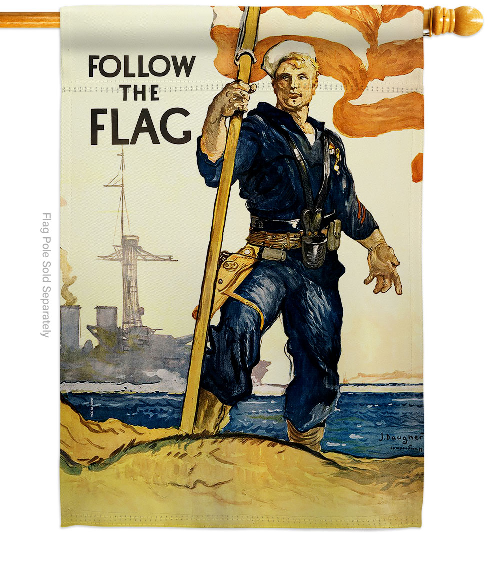 28 x 40 in. Follow the House Flag with Armed Forces Navy Double-Sided Decorative Vertical Flags Decoration Banner Garden Yard Gift