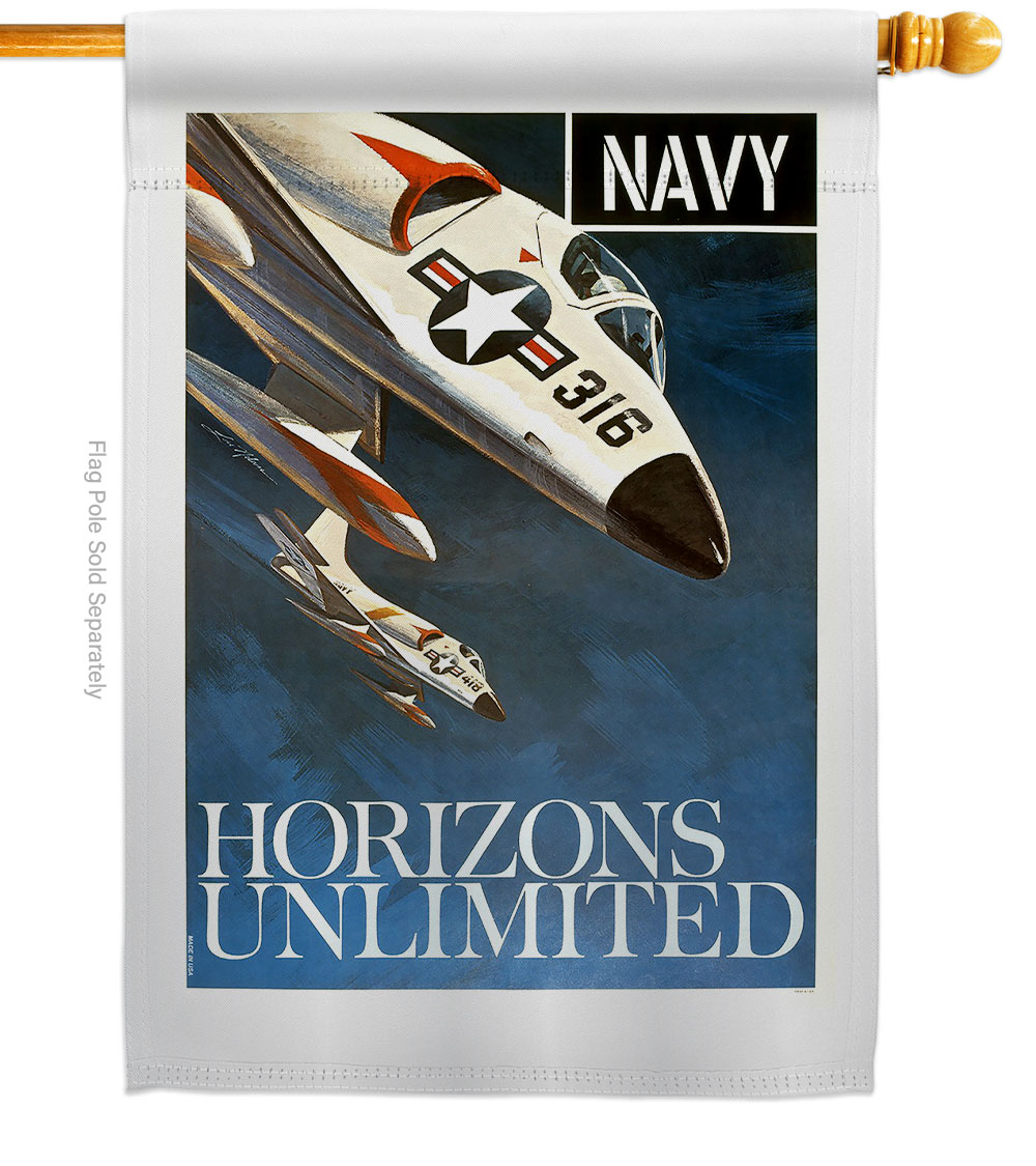 28 x 40 in. Horizons Unlimited House Flag with Armed Forces Navy Double-Sided Decorative Vertical Flags Decoration Banner Garden Yard Gift