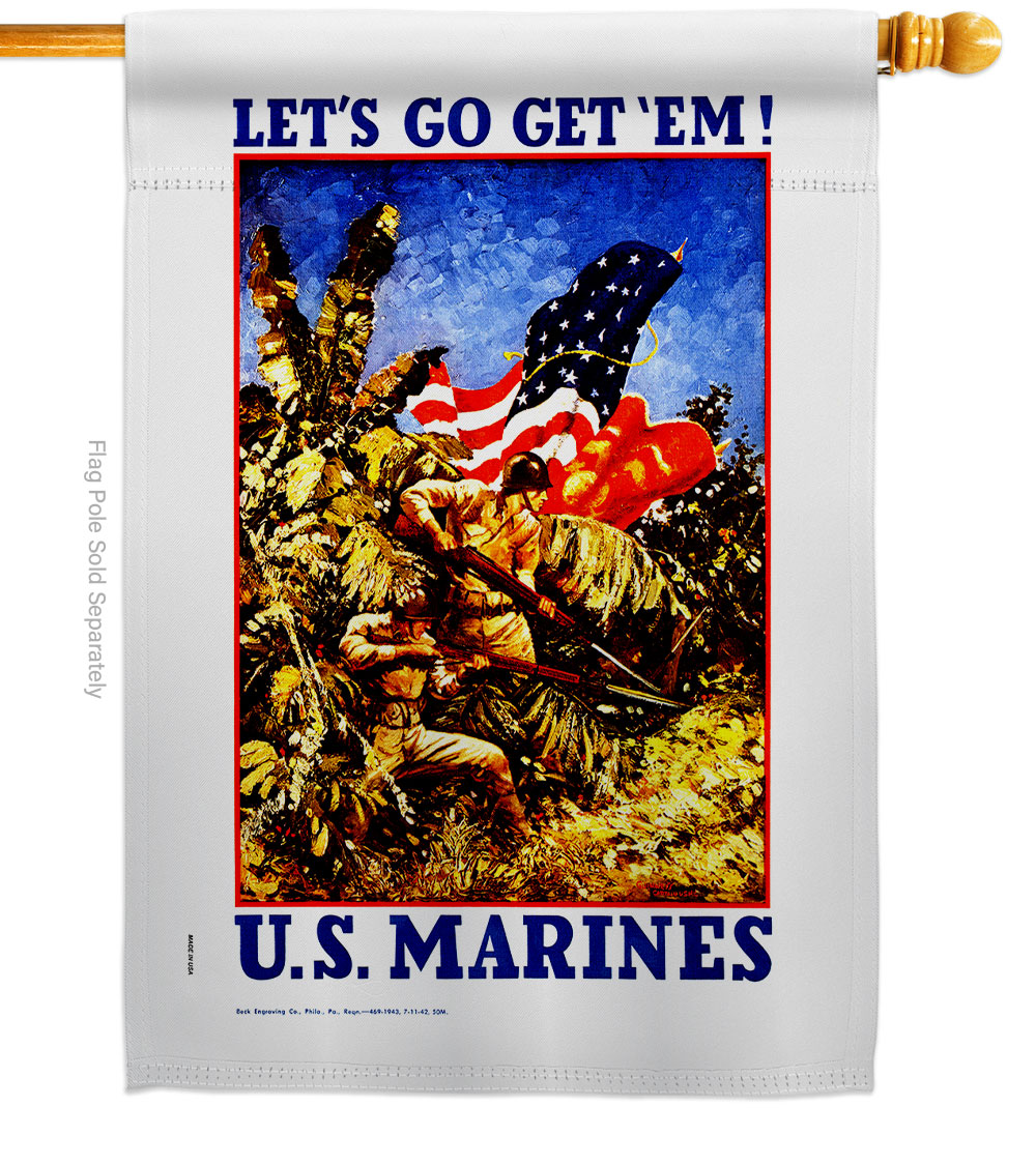 28 x 40 in. Lets Go Get EM House Flag with Armed Forces Marine Corps Double-Sided Decorative Vertical Flags Decoration Banner Garden Yard Gift