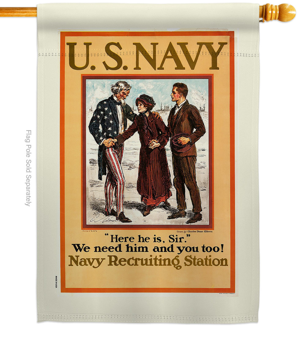 28 x 40 in. Navy Recruiting Station House Flag with Armed Forces Double-Sided Decorative Vertical Flags Decoration Banner Garden Yard Gift