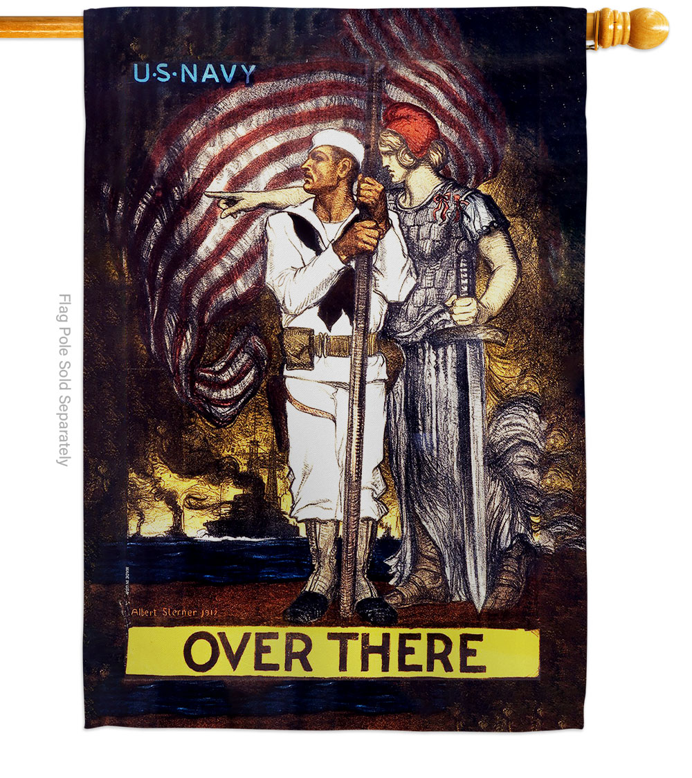28 x 40 in. Over There House Flag with Armed Forces Navy Double-Sided Decorative Vertical Flags Decoration Banner Garden Yard Gift