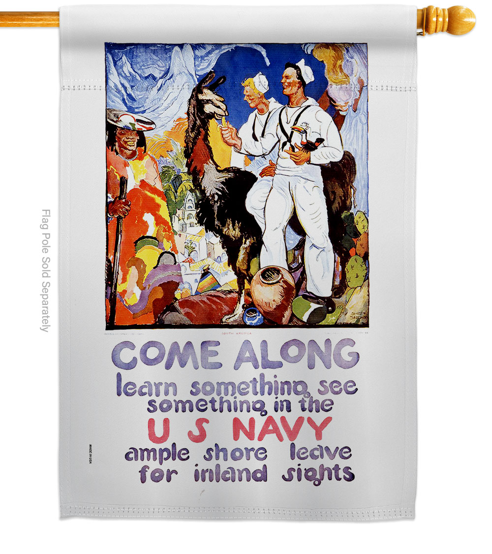 28 x 40 in. Come Along House Flag with Armed Forces Navy Double-Sided Decorative Vertical Flags Decoration Banner Garden Yard Gift