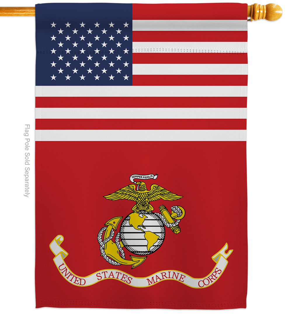 28 x 40 in. US Marine Corps House Flag with Armed Forces Double-Sided Decorative Vertical Flags Decoration Banner Garden Yard Gift