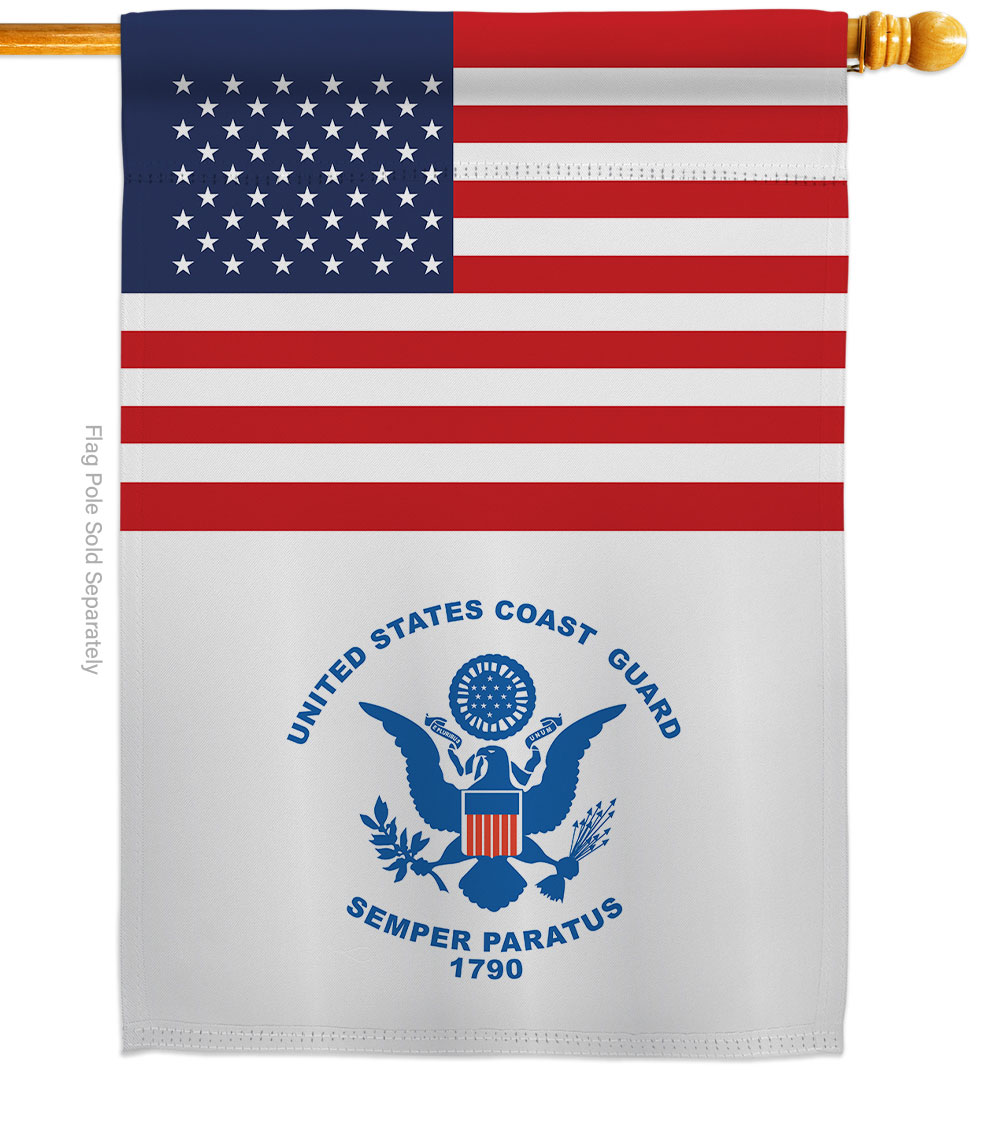 28 x 40 in. US Coast Guard House Flag with Armed Forces Double-Sided Decorative Vertical Flags Decoration Banner Garden Yard Gift