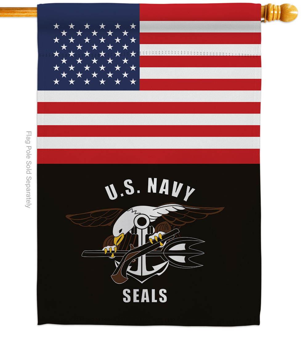 28 x 40 in. US Navy Seals House Flag with Armed Forces Double-Sided Decorative Vertical Flags Decoration Banner Garden Yard Gift