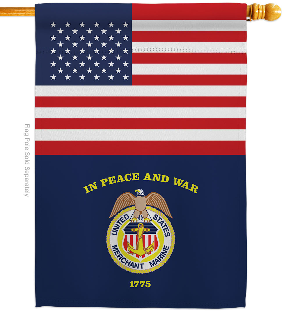 28 x 40 in. US Merchant Marine House Flag with Armed Forces Corps Double-Sided Decorative Vertical Flags Decoration Banner Garden Yard Gift
