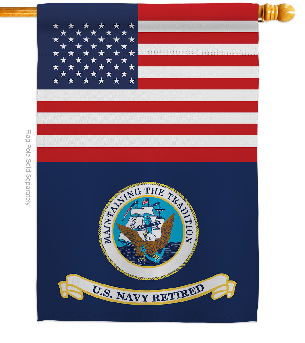 28 x 40 in. US Retired Navy House Flag with Armed Forces Double-Sided Decorative Vertical Flags Decoration Banner Garden Yard Gift