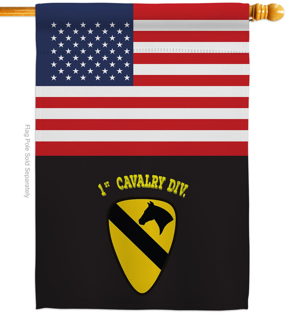 28 x 40 in. US Black 1st Cavalry House Flag with Armed Forces Army Double-Sided Decorative Vertical Flags Decoration Banner Garden Yard Gift