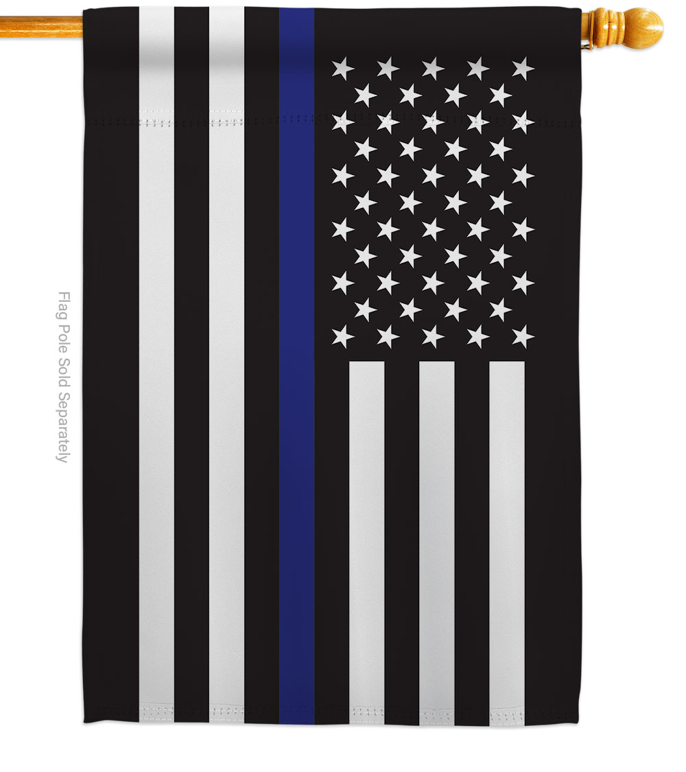28 x 40 in. Thin Blue Line House Flag with Armed Forces Service Double-Sided Decorative Horizontal Flags Decoration Banner Garden Yard Gift