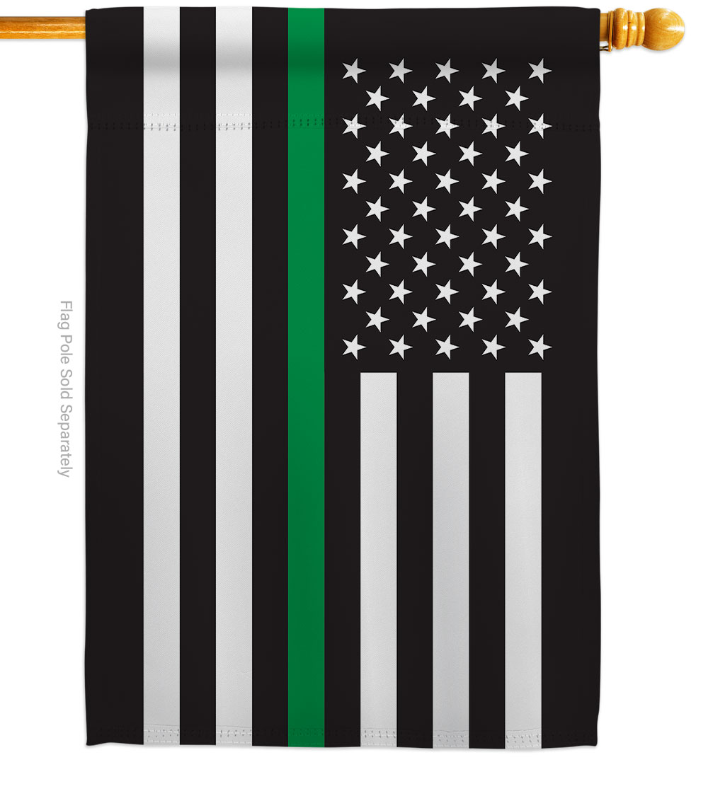 28 x 40 in. Thin Green Line House Flag with Armed Forces Service Double-Sided Decorative Horizontal Flags Decoration Banner Garden Yard Gift