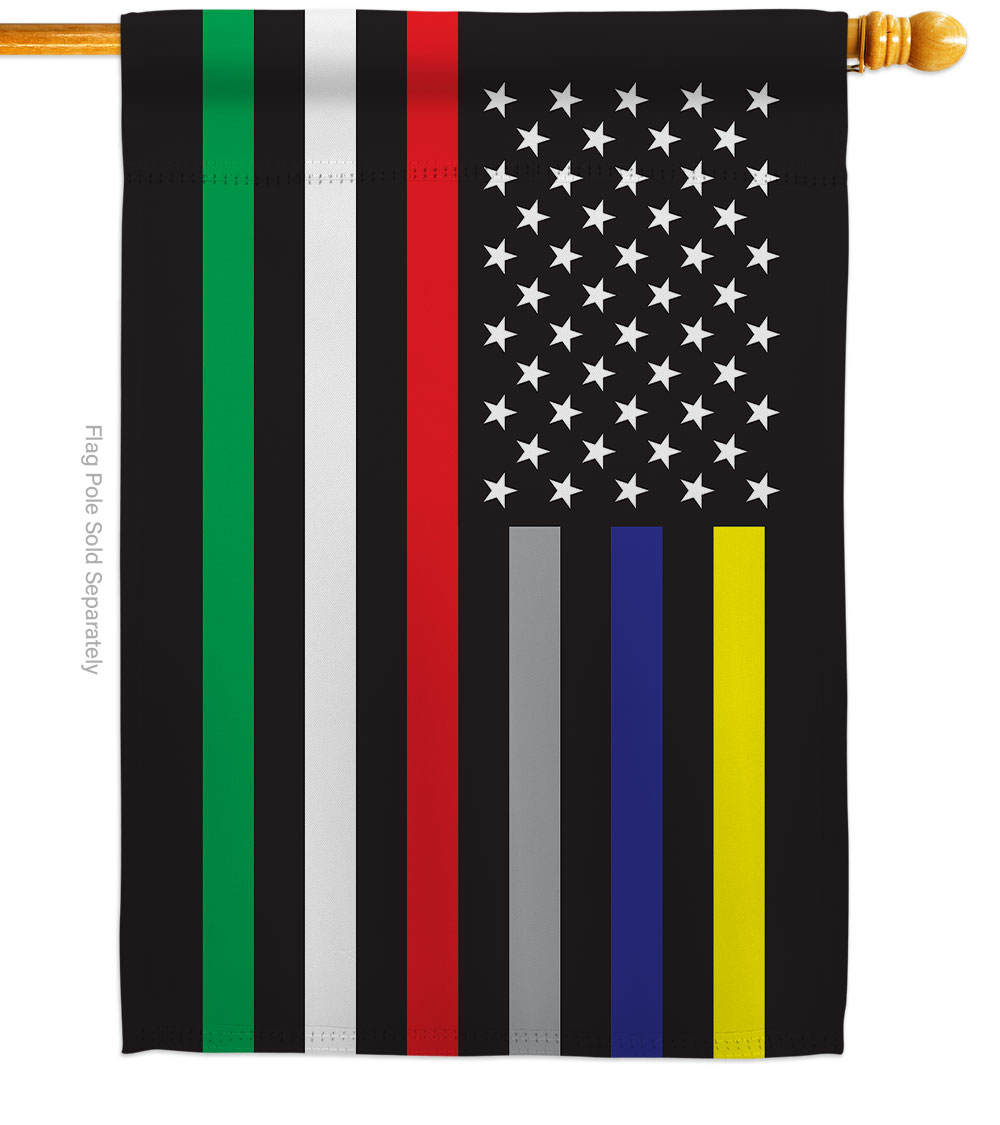 28 x 40 in. US First Responders Line House Flag with Armed Forces Service Double-Sided Decorative Horizontal Flags Decoration Banner Garden Yard Gift