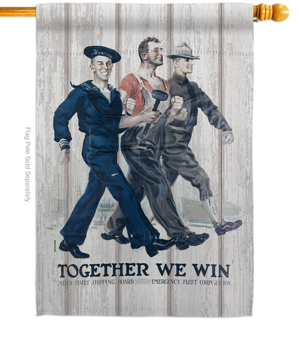 28 x 40 in. Together We Win House Flag with Armed Forces Navy Double-Sided Decorative Vertical Flags Decoration Banner Garden Yard Gift