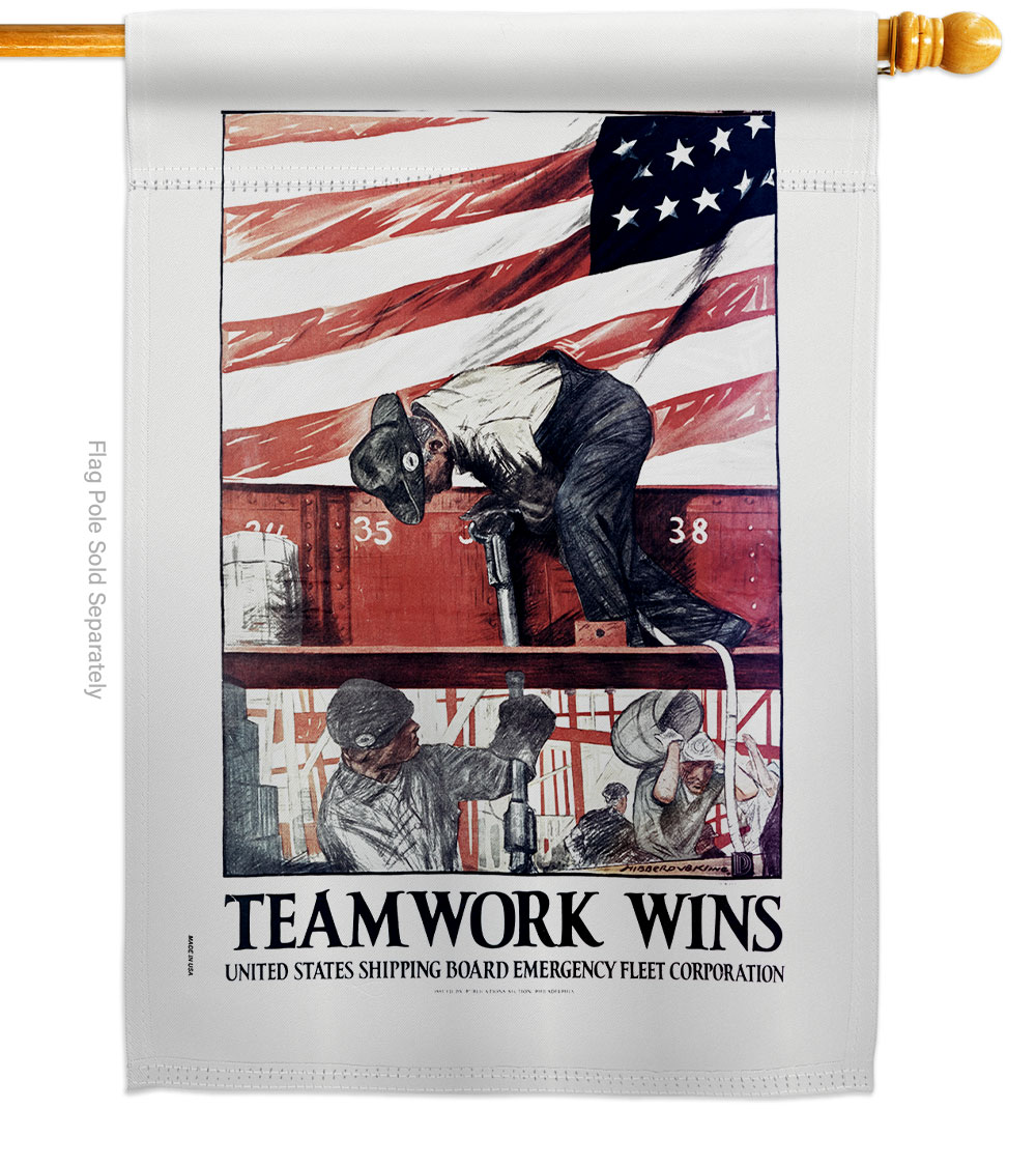 H183030-BO 28 x 40 in. Teamwork Wins House Flag with Armed Forces Navy Double-Sided Decorative Vertical Flags Decoration Banner Garden Yard Gift