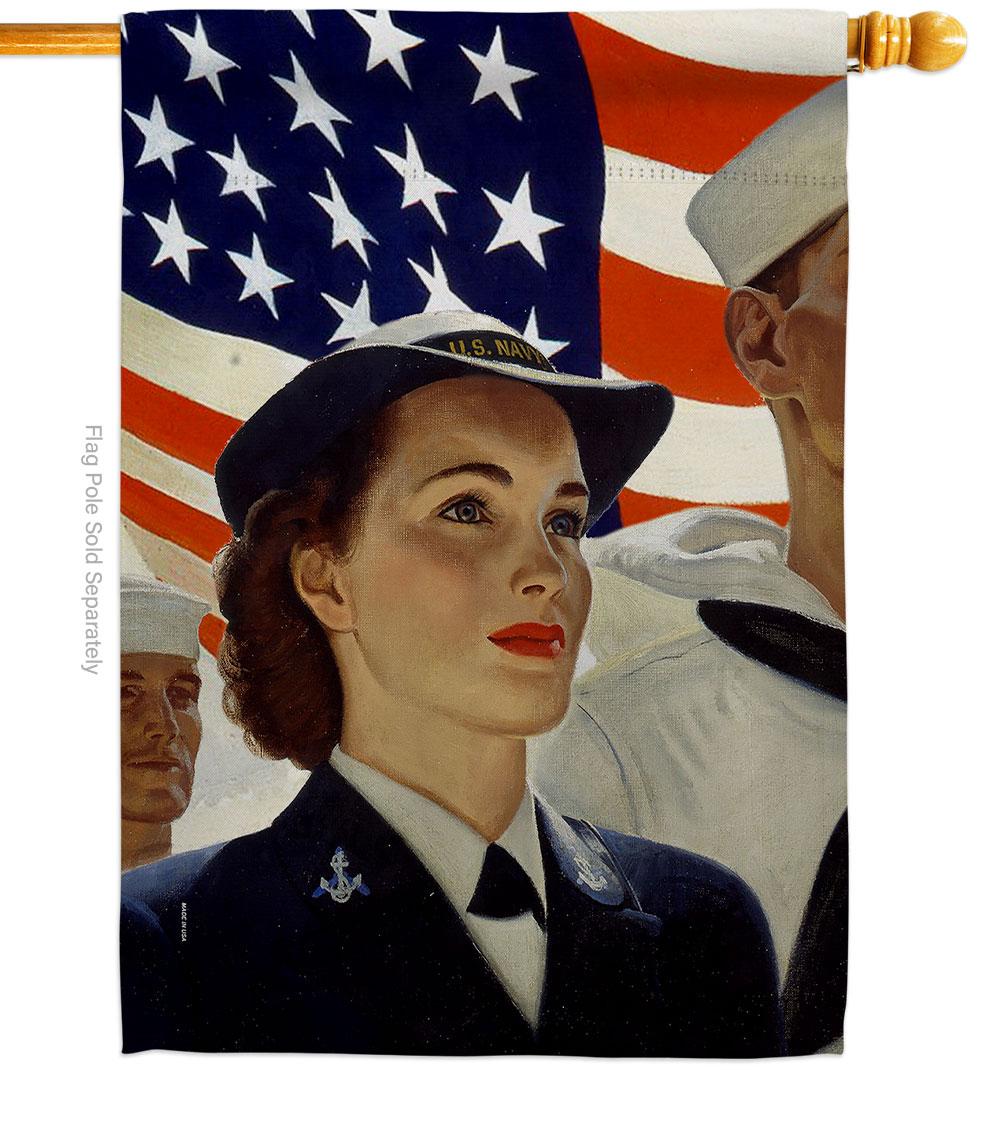 28 x 40 in. Navy Waves House Flag with Armed Forces Double-Sided Decorative Vertical Flags Decoration Banner Garden Yard Gift