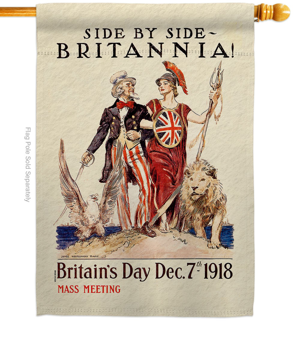 28 x 40 in. Side by Britannia House Flag with Armed Forces Service Double-Sided Decorative Vertical Flags Decoration Banner Garden Yard Gift