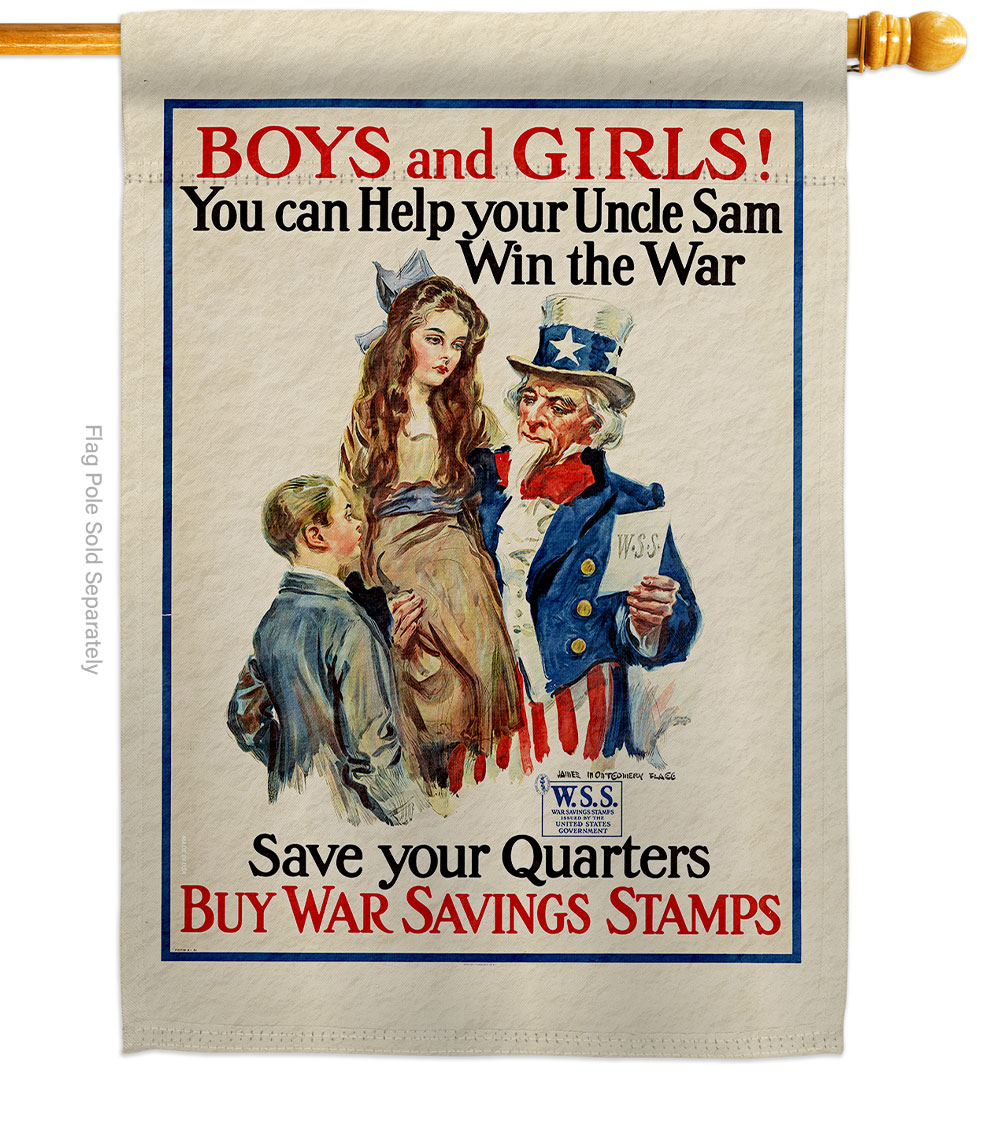 28 x 40 in. Uncle Sam Win the War House Flag with Armed Forces Service Double-Sided Decorative Vertical Flags Decoration Banner Garden Yard Gift