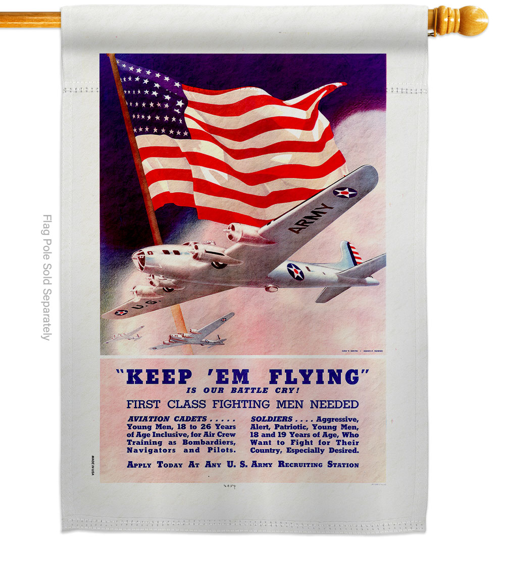 28 x 40 in. Keep em Flying House Flag with Armed Forces Army Double-Sided Decorative Vertical Flags Decoration Banner Garden Yard Gift
