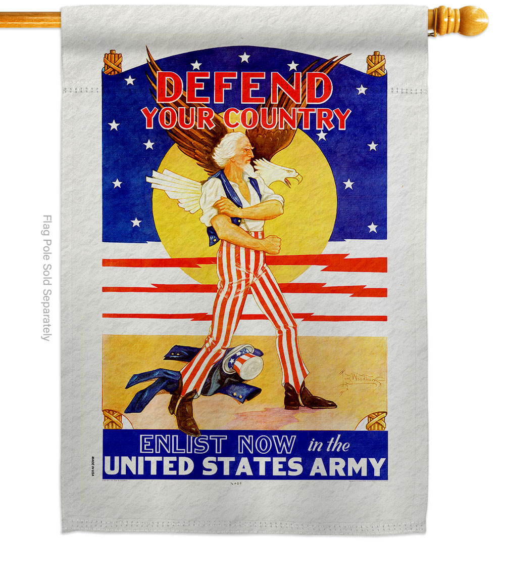 28 x 40 in. Defend Your Country House Flag with Armed Forces Army Double-Sided Decorative Vertical Flags Decoration Banner Garden Yard Gift