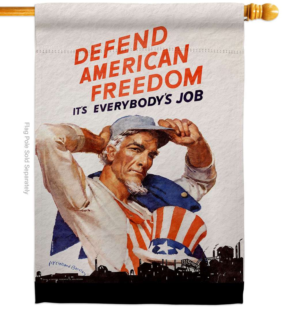 28 x 40 in. Defend American Freedom House Flag with Armed Forces Service Double-Sided Decorative Vertical Flags Decoration Banner Garden Yard Gift