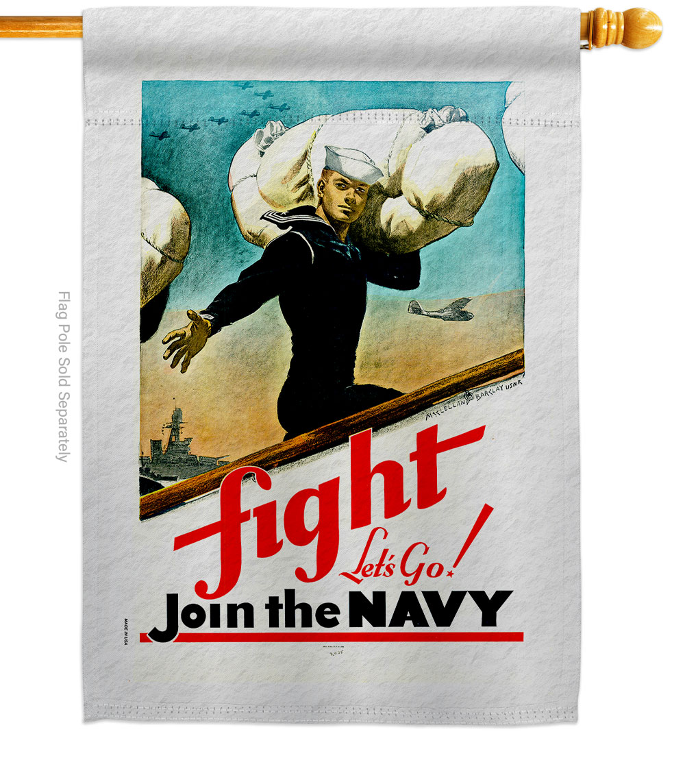 H183062-BO 28 x 40 in. Fight Lets Go House Flag with Armed Forces Navy Double-Sided Decorative Vertical Flags Decoration Banner Garden Yard Gift