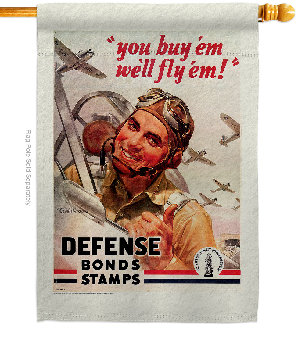 H183065-BO 28 x 40 in. Defense Bonds House Flag with Armed Forces Army Double-Sided Decorative Vertical Flags Decoration Banner Garden Yard Gift