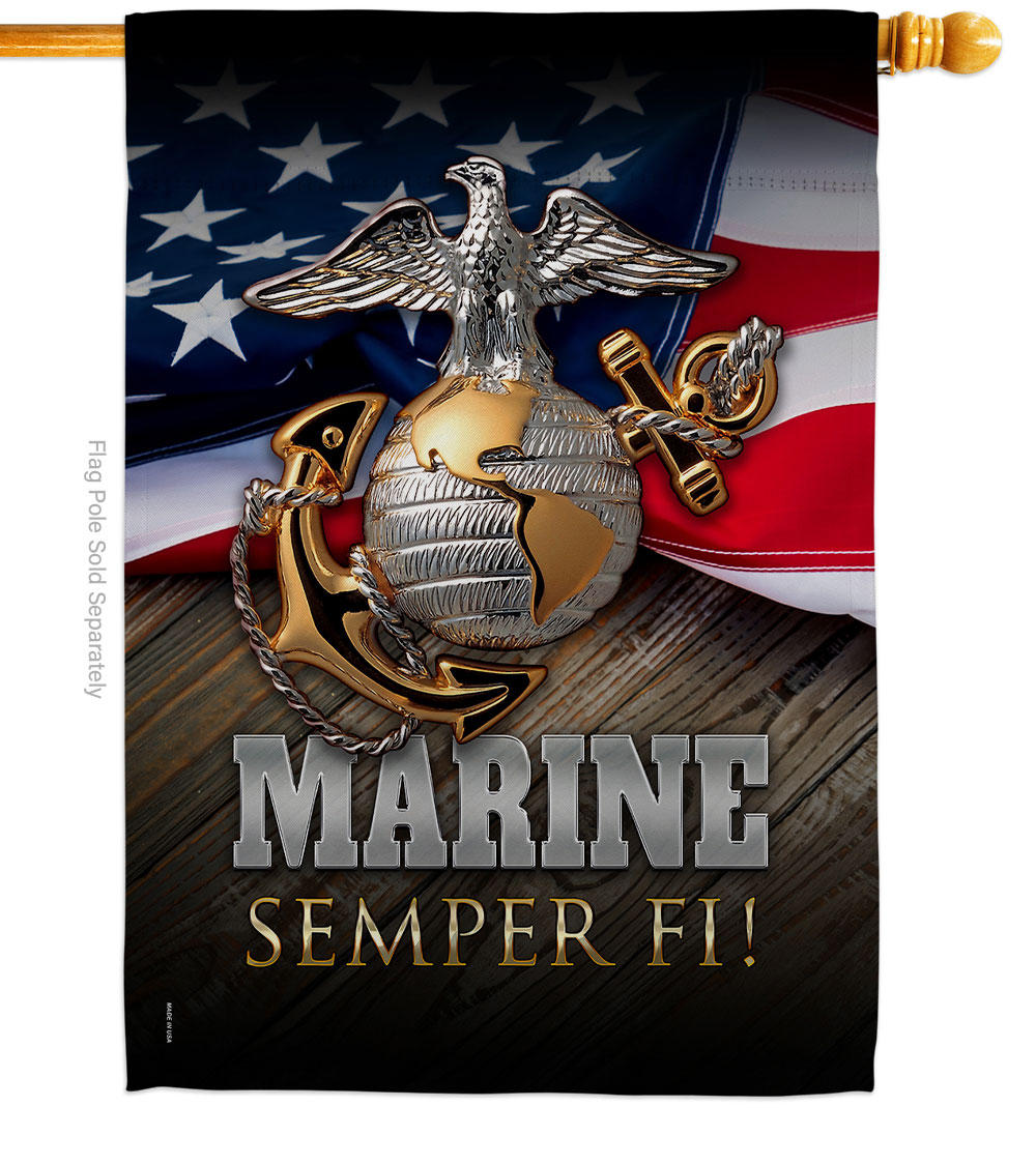 28 x 40 in. Marine Semper Fi House Flag with Armed Forces Corps Double-Sided Decorative Vertical Flags Decoration Banner Garden Yard Gift
