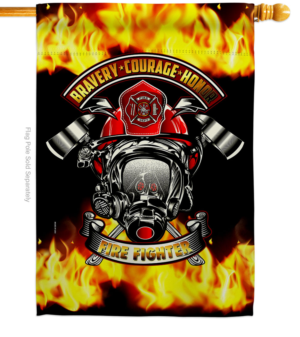 28 x 40 in. Bravery Firefighter House Flag with Armed Forces Double-Sided Decorative Vertical Flags Decoration Banner Garden Yard Gift