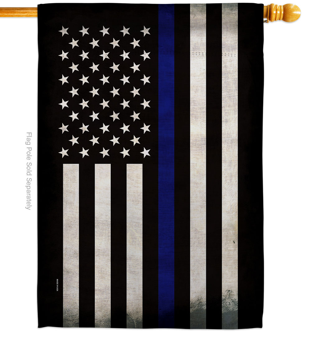 28 x 40 in. USA Thin Blue Line House Flag with Armed Forces Police Double-Sided Decorative Horizontal Flags Decoration Banner Garden Yard Gift