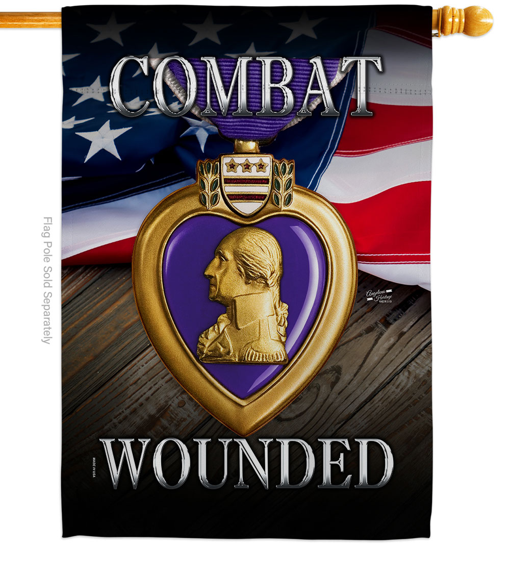 28 x 40 in. Purple Heart Combat Wounded House Flag with Armed Forces Service Double-Sided Decorative Vertical Flags Decoration Banner Garden Yard Gift