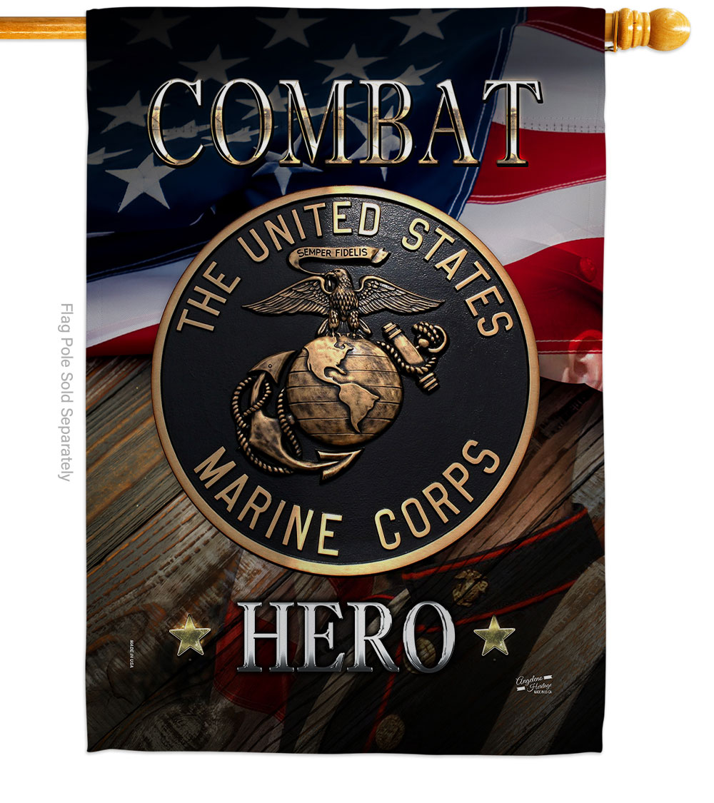 28 x 40 in. Marine Combat Hero House Flag with Armed Forces Corps Double-Sided Decorative Vertical Flags Decoration Banner Garden Yard Gift