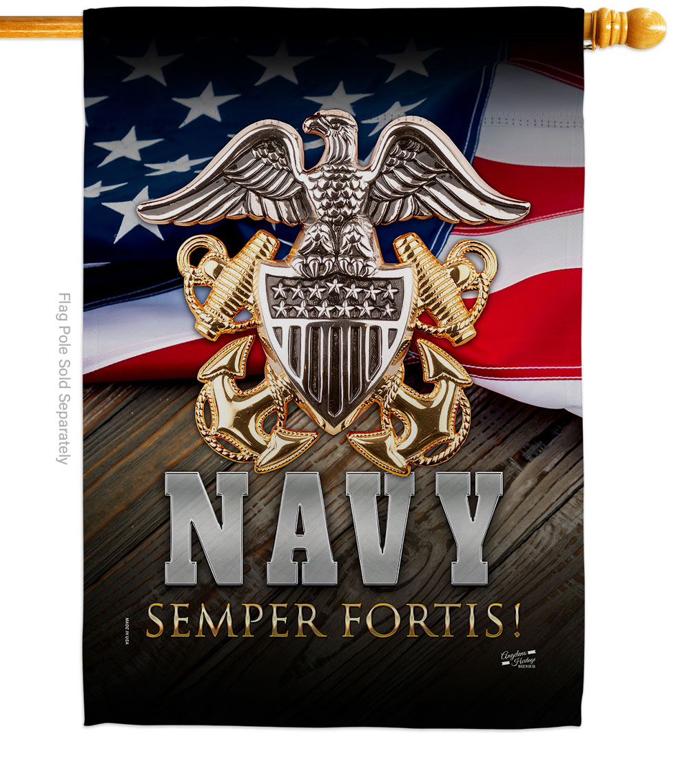 28 x 40 in. US Navy Semper Fortis House Flag with Armed Forces Double-Sided Decorative Vertical Flags Decoration Banner Garden Yard Gift