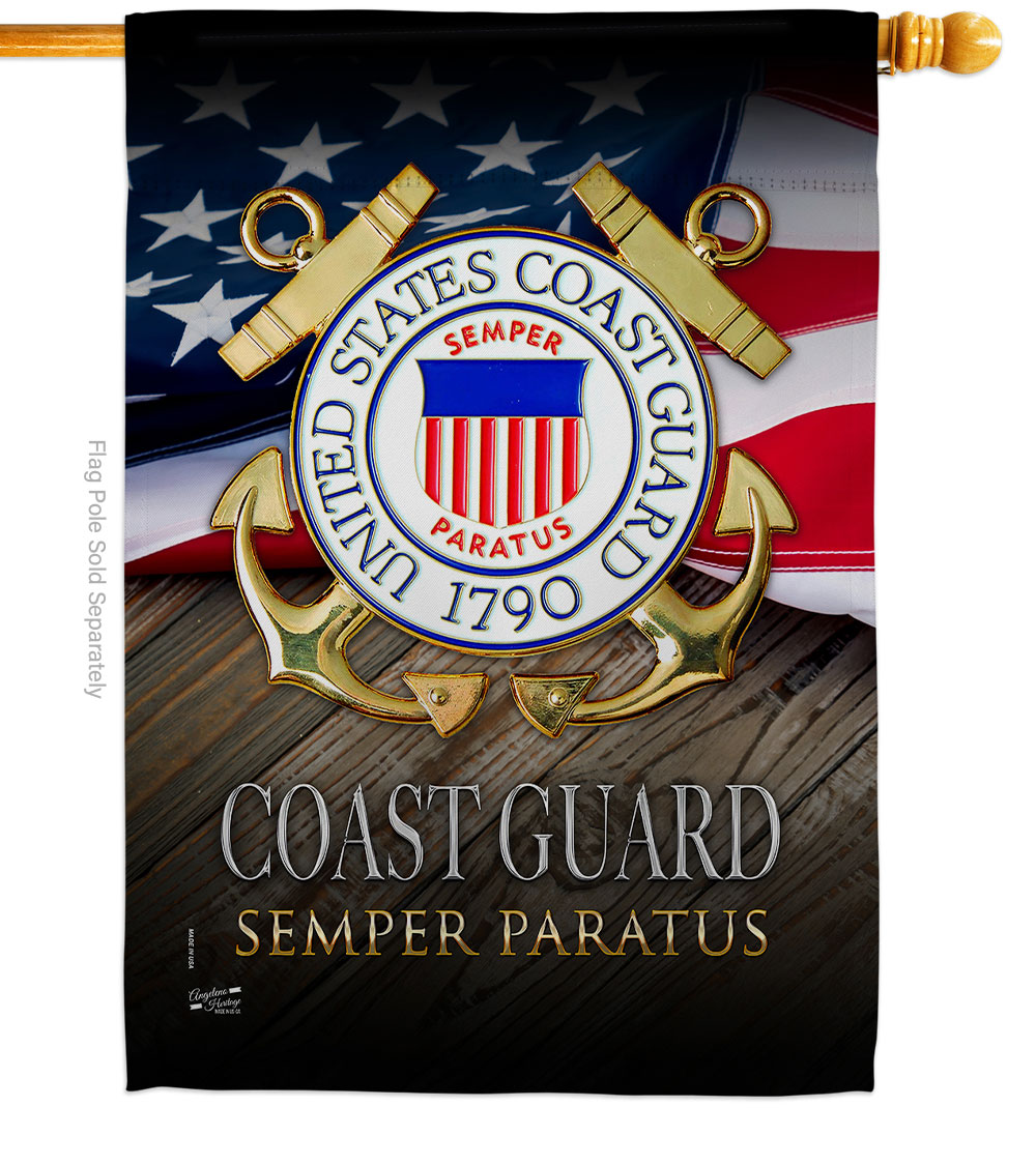 28 x 40 in. US Coast Guard Semper Paratus House Flag with Armed Forces Double-Sided Decorative Vertical Flags Decoration Banner Garden Yard Gift