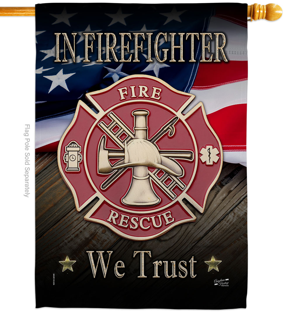 28 x 40 in. Firefighter We trust House Flag with Armed Forces Double-Sided Decorative Vertical Flags Decoration Banner Garden Yard Gift
