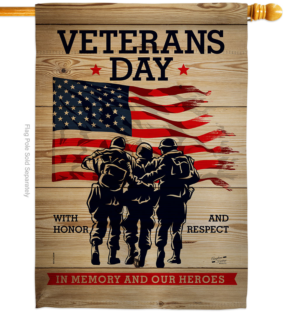 28 x 40 in. Memony Our Heroes House Flag with Armed Forces Veterans Double-Sided Decorative Vertical Flags Decoration Banner Garden Yard Gift