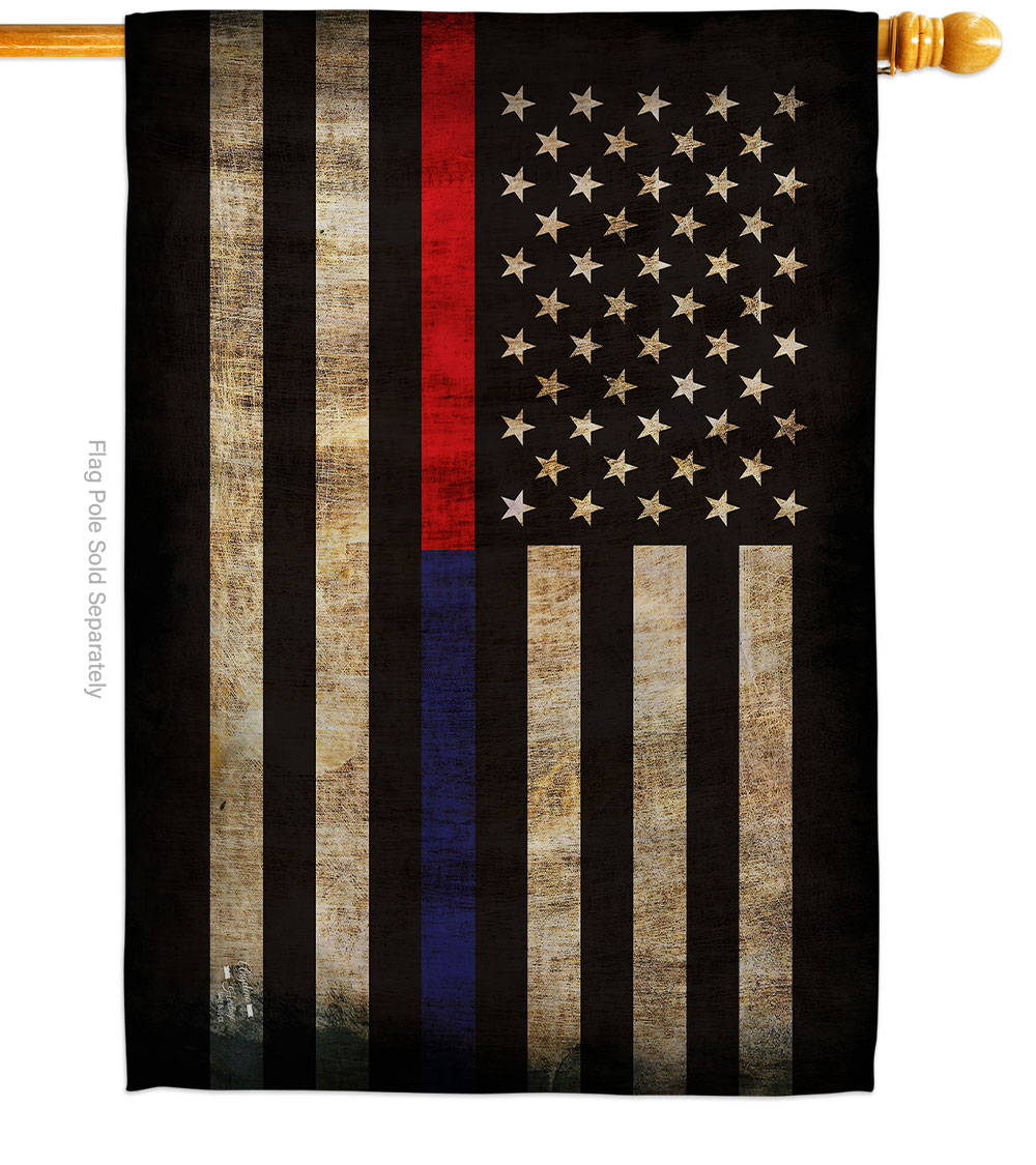 28 x 40 in. Thin Red & Blue Line House Flag with Armed Forces Service Double-Sided Decorative Horizontal Flags Decoration Banner Garden Yard Gift