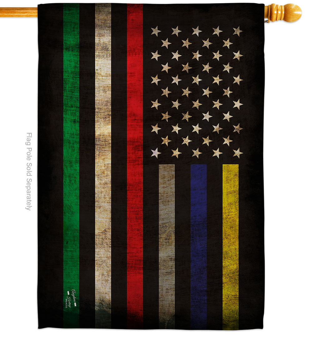 28 x 40 in. First Responders Line House Flag with Armed Forces Service Double-Sided Decorative Horizontal Flags Decoration Banner Garden Yard Gift