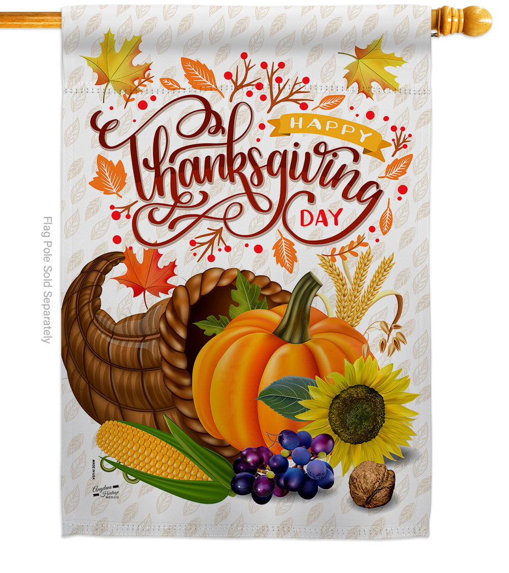 28 x 40 in. Thanksgiving Cornucopia House Flag with Fall Double-Sided Decorative Vertical Flags Decoration Banner Garden Yard Gift
