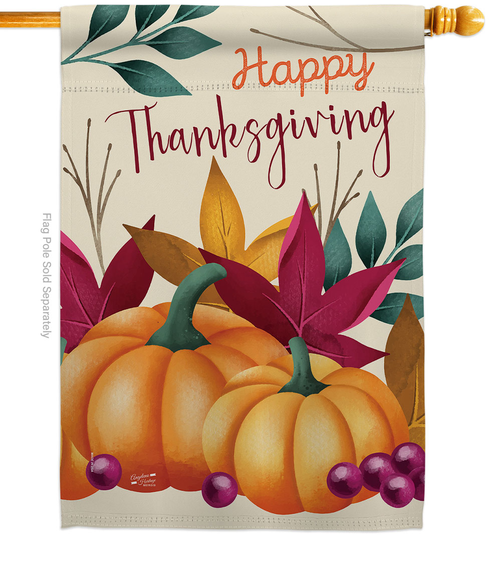 28 x 40 in. Pumpkin Thanksgiving House Flag with Fall Thanksgiving Double-Sided Decorative Vertical Flags Decoration Banner Garden Yard Gift