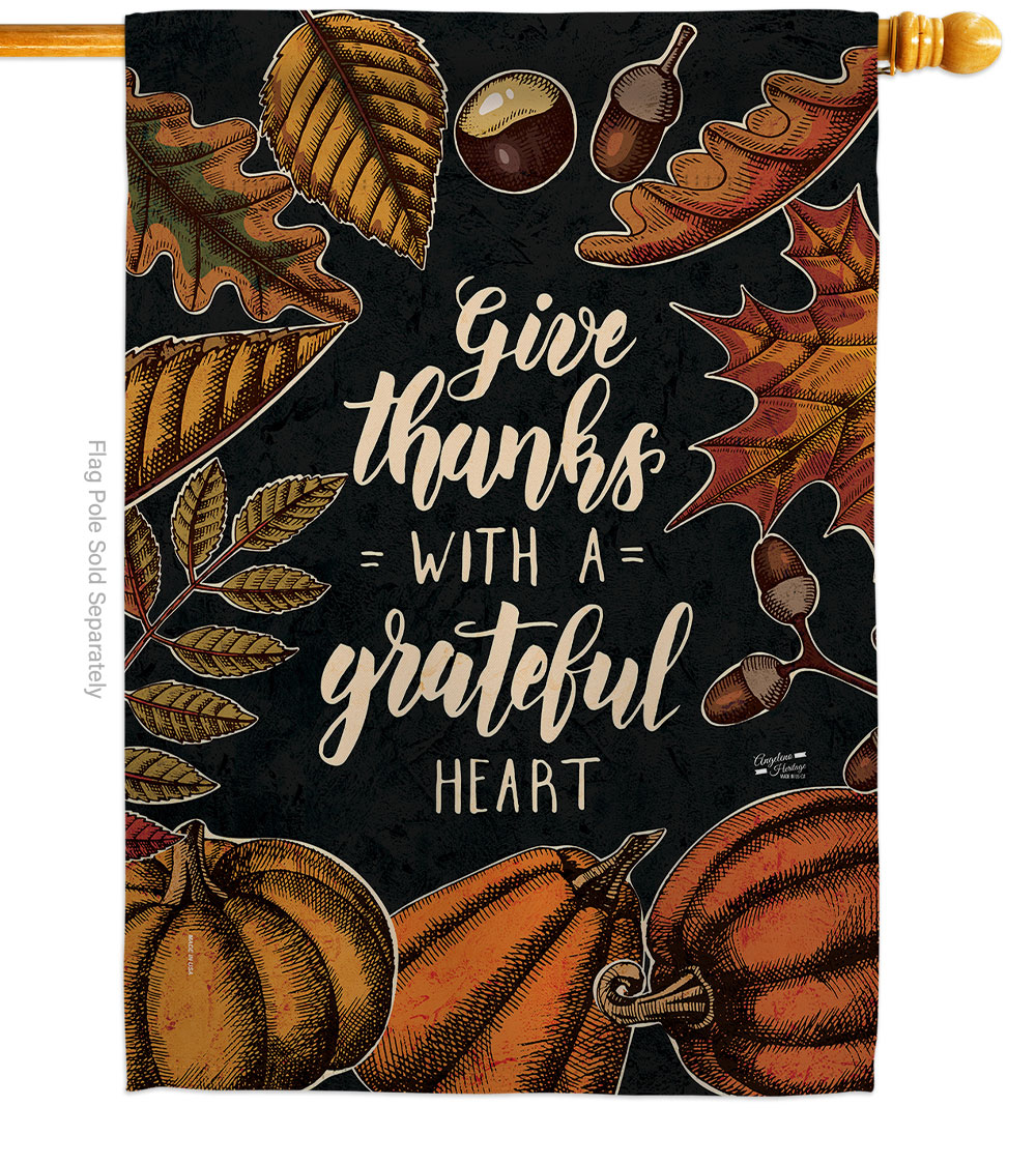 28 x 40 in. Grateful Heart House Flag with Fall Thanksgiving Double-Sided Decorative Vertical Flags Decoration Banner Garden Yard Gift