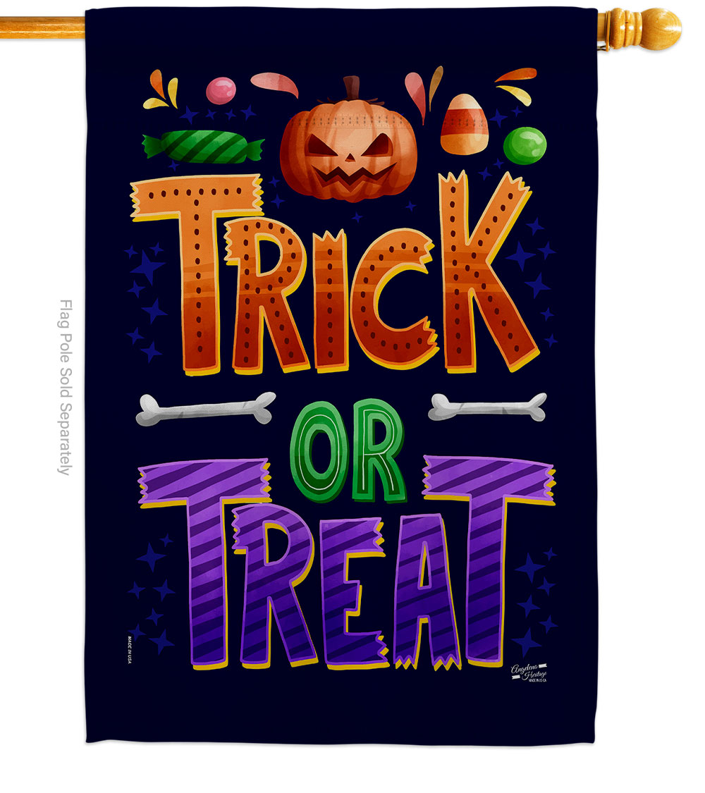 28 x 40 in. Trick or Treat House Flag with Fall Halloween Double-Sided Decorative Vertical Flags Decoration Banner Garden Yard Gift