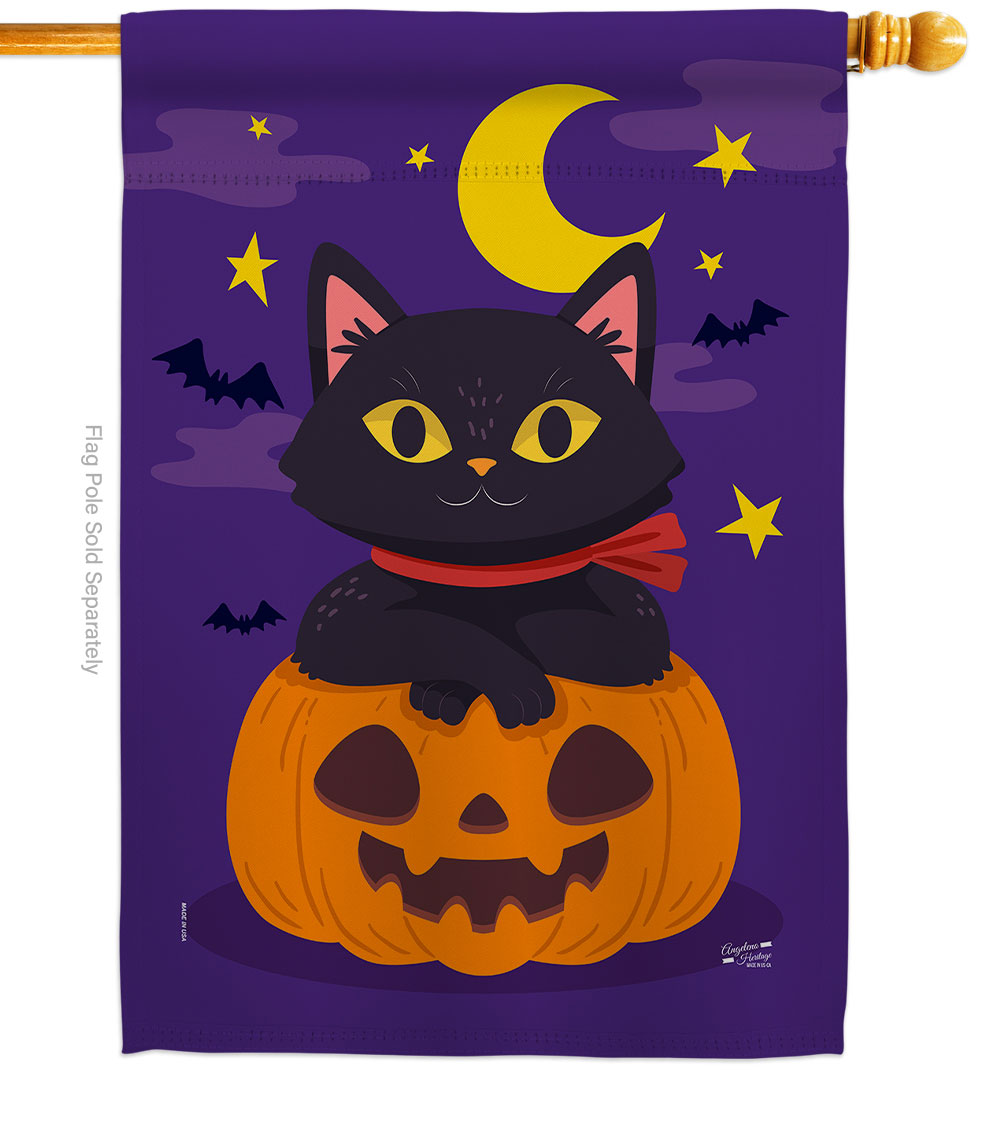 28 x 40 in. Halloween Kitty House Flag with Fall Double-Sided Decorative Vertical Flags Decoration Banner Garden Yard Gift