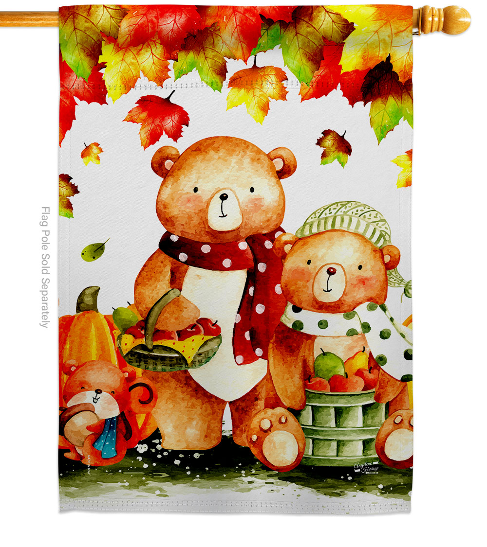 28 x 40 in. Autumn Bears House Flag with Fall Harvest & Double-Sided Decorative Vertical Flags Decoration Banner Garden Yard Gift