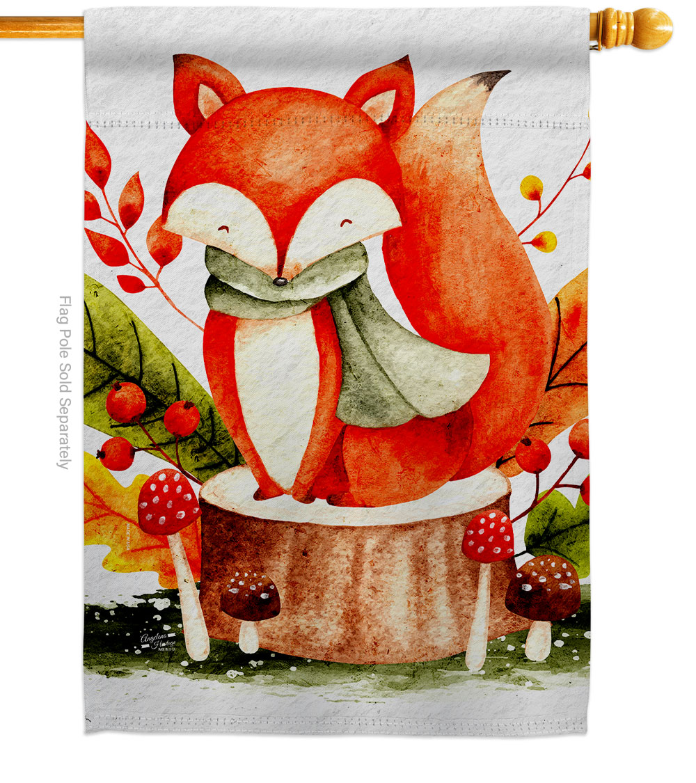 28 x 40 in. Autumn Fox House Flag with Fall Harvest & Double-Sided Decorative Vertical Flags Decoration Banner Garden Yard Gift