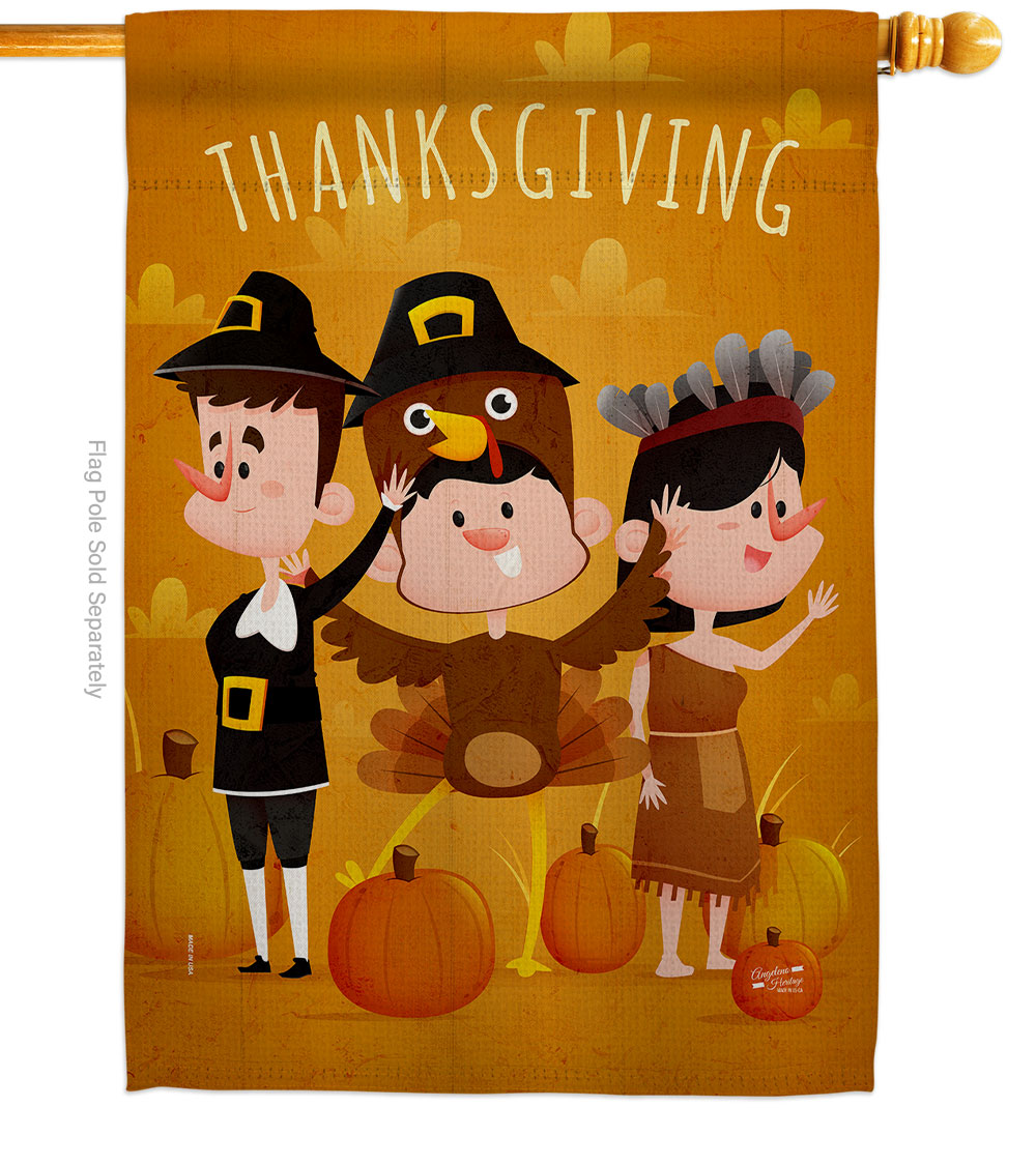 28 x 40 in. Pilgrims Thanksgiving House Flag with Fall Double-Sided Decorative Vertical Flags Decoration Banner Garden Yard Gift