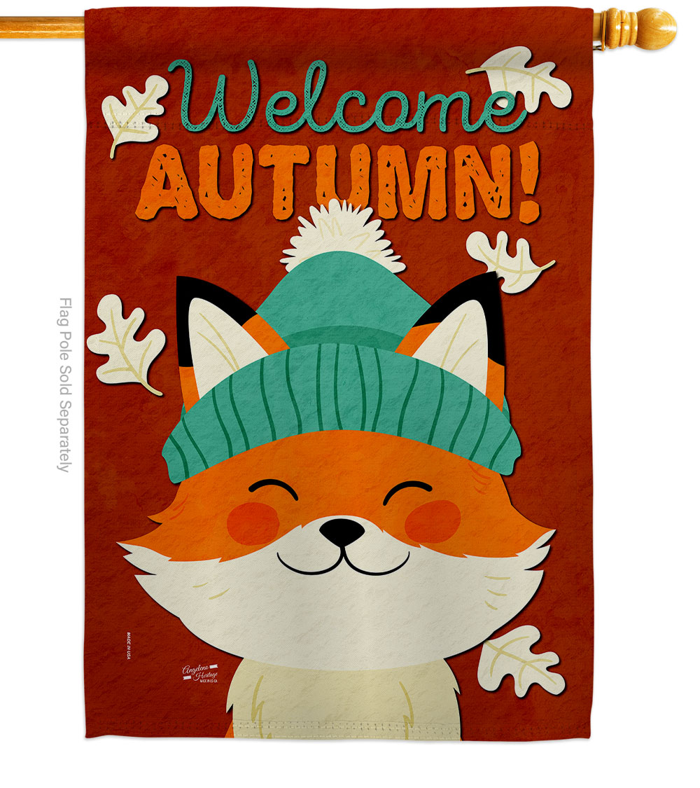 28 x 40 in. Autumn Foxy House Flag with Fall Harvest & Double-Sided Decorative Vertical Flags Decoration Banner Garden Yard Gift