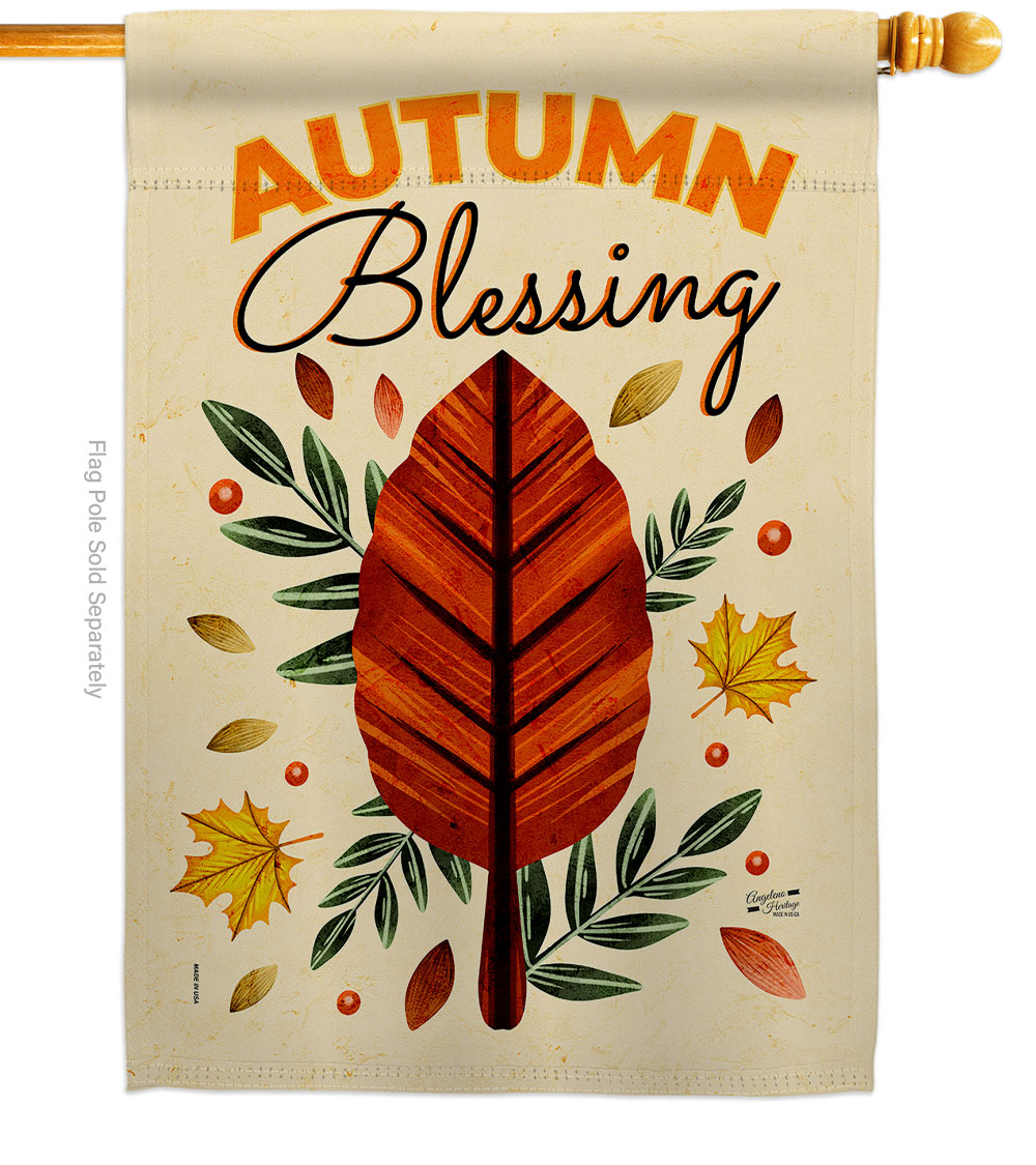 28 x 40 in. Blessing Autumn House Flag with Fall Harvest & Double-Sided Decorative Vertical Flags Decoration Banner Garden Yard Gift